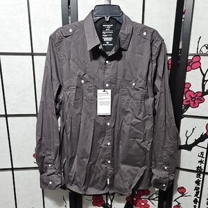 PaperDenim&Cloth Gray Long Sleeve Slim‎ Fit Button Shirt Size Large New